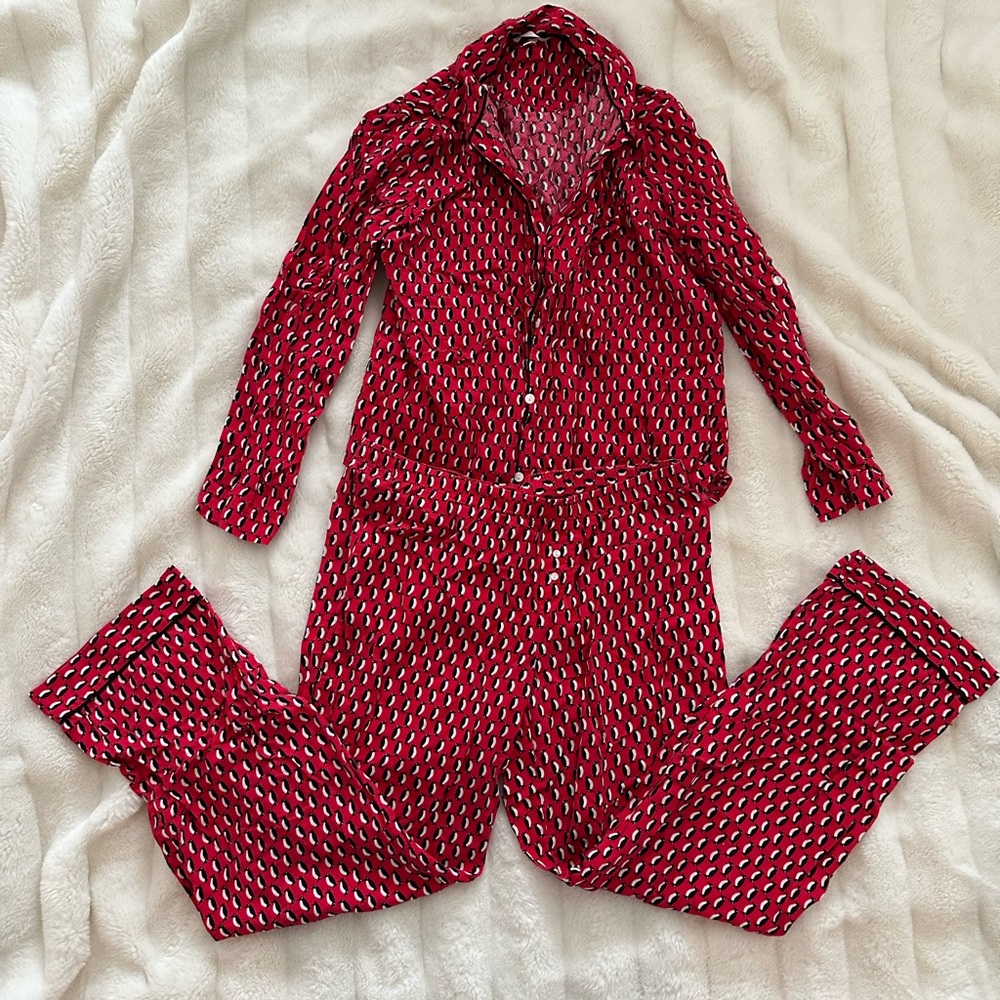 Victoria's Secret Cotton Penguin Flannel Patterned Pajama Set Size Medium